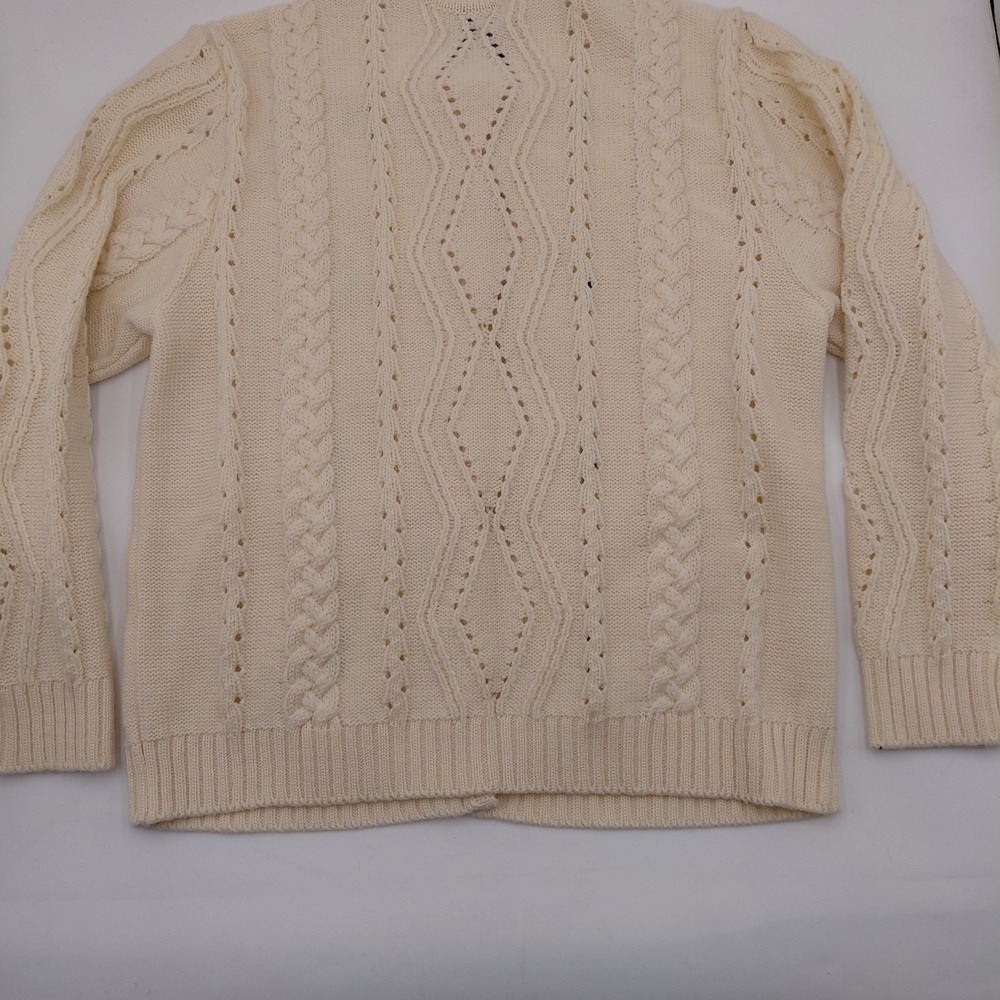 Vtg Lanamoden Salzburg Cream Wool Cable Knit Cardigan 3D Austria Cottagecore - Picture 8 of 9